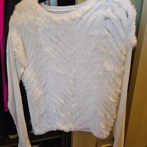 Alice & Olivia - White Ribbed Rabbit Fur Blend Fuzzy Sweater Sz XS